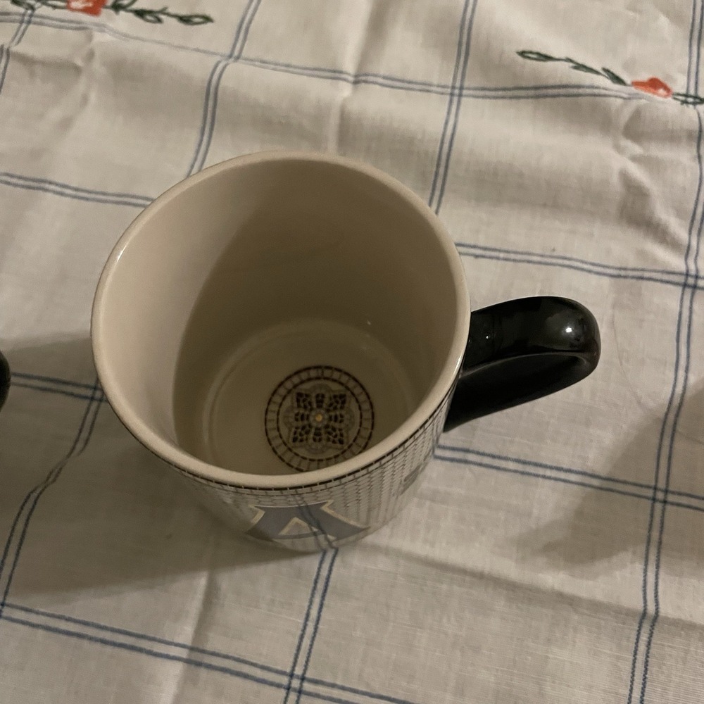Anthropologie Margot Mosaic Tile Gold Black Coffee Initial "A" Mug Set of 2 - Picture 3 of 6